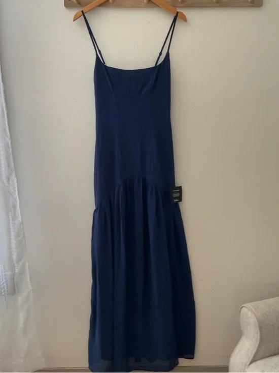 Lulus Auria Navy Blue Chiffon Drop Waist Square Neckline Maxi Dress NWT Small - Picture 4 of 15